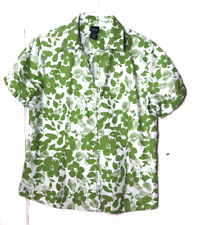 BASIC EDITIONS BLOUSE ladies size XL leaf green white floral print short sleeve picture