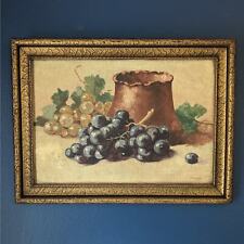 Antique 1923 Original Oil Painting of Grapes and a Vessel, OOAK picture