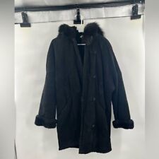Marvin Richards black leather jacket coat fur lined with hood size M picture