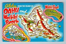 Oahu HI-Hawaii, General Greeting, State Map, Antique Vintage Souvenir Postcard picture