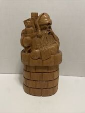 SANTA CLAUS CHIMNEY GIFTS Hand Carved WOODEN PAPER MACHE MOLD/SCULPTURE EUC VTG picture