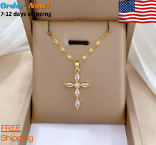 Women's Necklace Cross Pendant 18K Gold Plated Stainless Jewelry Wedding Gift picture