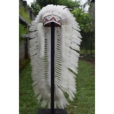 Handmade Indian Headdress Warbonnet Long White Chief American Native Hat picture