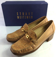 Rare Stuart Weitzman Cork Tan Triplink Malt Metal Madras Loafers 9.5 B picture