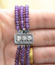 Handmade 3 Rows 2x4mm Faceted Amethyst Rondelle Beads Necklace 18-19.5'' picture