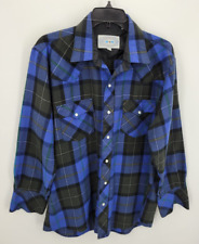 ATB Authentic Western Vintage Shirt Men 16.5 Blue Black Plaid Flannel Pearl Snap picture