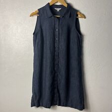 Garnet Hill Dress Women Size 6 Linen Sleeveless Button Up Navy Blue Lagenlook picture