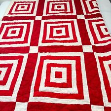 handmade quilt twin feed sack cotton red Concentric Squares rustic primitive picture