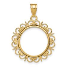 14k Yellow Gold Fancy 16.5mm Prong Coin Bezel Pendant picture