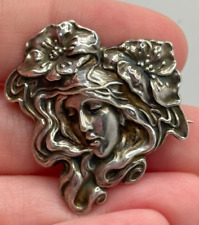 Antique Unger Brothers Art Nouveau Sterling Silver Woman Flower Brooch Pin picture