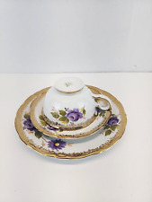 Bavaria Winterling Porzellan Trio Tea Set - Golden Rims, Purple Rose Flowers picture