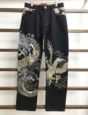 Mens Denim Jeans Japanese Pattern Embroidery Ukiyoe Dragon Cherry Blossom Sakura picture