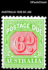 AUSTRALIA 1936 SC J62 POSTAGE DUE 6p MINT VERY LIGHTLY HINGED OG F/VF picture