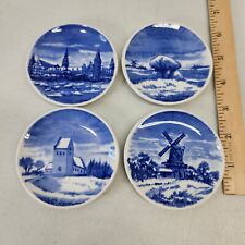 Vtg Set Of 4 Rorstrand Sweden Blue White Trinket Dishes 3” Coaters Wall Plaques picture