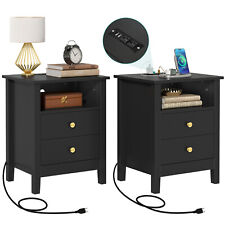 2 Drawers Nightstand Set of 2 Bedside Table with Charging Station & USB Ports picture