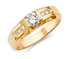 Men's 14K Solid Yellow Gold Wedding Band Ring Lab Created Diamond picture