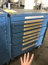 LYON WHEELED STORAGE CABINET TOOL BOX 9-DRAWER 45 X 28 X 52 STEEL BLUE USED #44 picture