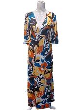 Uncle Frank Colorful Retro Deep V-neck Elastic Waist Maxi Dress Women's Small picture
