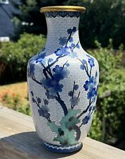 Vintage Chinese Blue & White  Cloisonné Vase H 10” picture