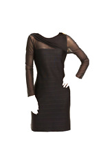 NWT Patra Black Sheer Illusion Sleeve Bandage Ribbed Knit Sheath Dress 10 $198 picture