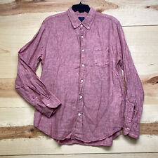 J Crew Shirt Mens Large Red Linen Button Up Long Sleeve Slim Fit Casual picture