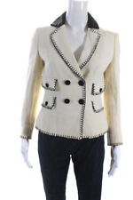 Moschino Women's Collared Long Sleeves Double Breast Blazer Cream Size 8 picture