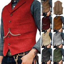 Mens Tweed Vests Vintage Cowboy Hunting Herringbone Waistcoats Large XL XXL 3XL picture