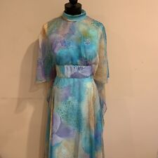 Vintage 1960’s -1970’s Green And Purple Capelet Maxi Dress Sz Small picture