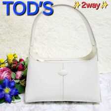 TOD'S Rare Tote Handbag Shoulder Bag Logo Leather White Women's USED FROM JAPAN picture