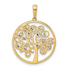 14k Two-tone Gold Diamond-cut Tree of Life Pendant 1.85g, L-27.94mm, W-20.71mm picture
