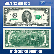 ✯One 2017A $2 DOLLAR BILL Star Replacement Notes, Star note, Scarce, UNC picture