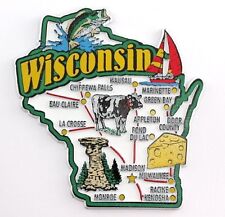 WISCONSIN STATE MAP AND LANDMARKS COLLAGE FRIDGE COLLECTIBLE SOUVENIR MAGNET picture