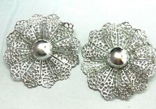 Vintage Sarah Coventry Lg Silver Tone Lacy clip on, earrings Signed –  picture