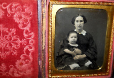 1/6th size Daguerreotype of mom and child in full case, split at hinge picture