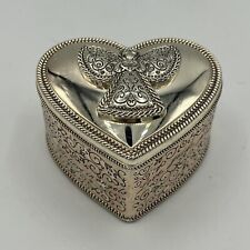 Things Remembered Heart Shape Angel Jewelry Box Keepsake Silver Mirror Velvet picture