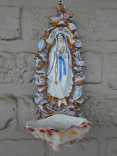 Antique French letu mauger marked bisque porcelain Lourdes holy water font rare picture