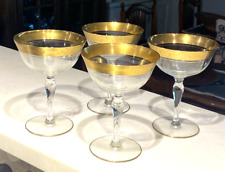 Glastonbury-Lotus Minton 36 Gold Encrusted Estate MCM SET OF 4 CHAMPAGNE GLASSES picture