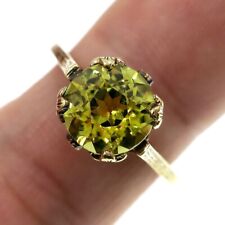 Victorian 14k Solid Yellow Gold Lemon Yellow Quartz Carved Filigree Ring Sz 7.25 picture