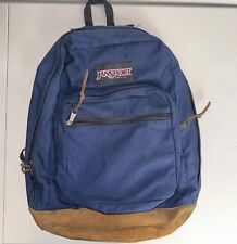 Vintage Jansport Blue Suede Brown Leather Bottom Backpack Made in USA bag hike picture