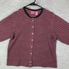 Vintage LL Bean Top Womens S Pink Striped USA Made Button Up Knit Crew Neck picture