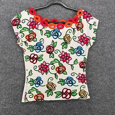 Carlisle Blouse Top Womens L Floral Eyelet Boat Neck Short Sleeve 90s Pinup picture