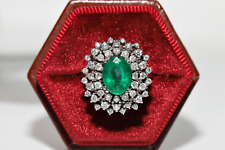 Vintage Circa 1930'S Cocktail Ring 14K White Gold Over 2 Ct Lab Created Emerald picture