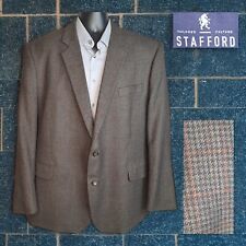 Stafford Sport coat Blazer Mens 50R Brown Houndstooth Marino Wool Double Vented picture