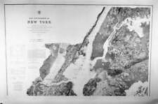 1874 ORIGINAL MAP BAY AND HARBOR OF NEW YORK / LINEN-BACKED / USCS / 1st Edition picture