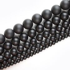 Natural Matte Black Onyx Beads Genuine Smooth 15”Strand 4mm 6mm 8mm 10mm 12mm picture