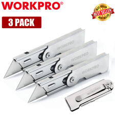 WORKPRO 3PC Compact Folding Utility Knife Lock Back Box Cutter Clip Pocket Knife picture
