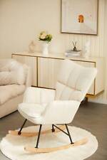 White Rocking Chair Upholstered High Backrest Modern Accent Chair for Bedroom picture