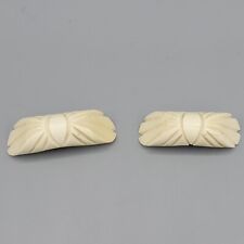 1930s French Ivory Tiki Carved Celluloid Cream White Shoe Clips picture