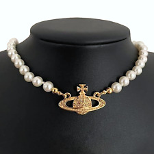 Authentic Vivienne Westwood Gold White Pearl Necklace Choker Chain picture