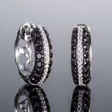 Simulated Black Diamond 2Ct Round Cut Women's Hoop Earring 14K White Gold Plated picture